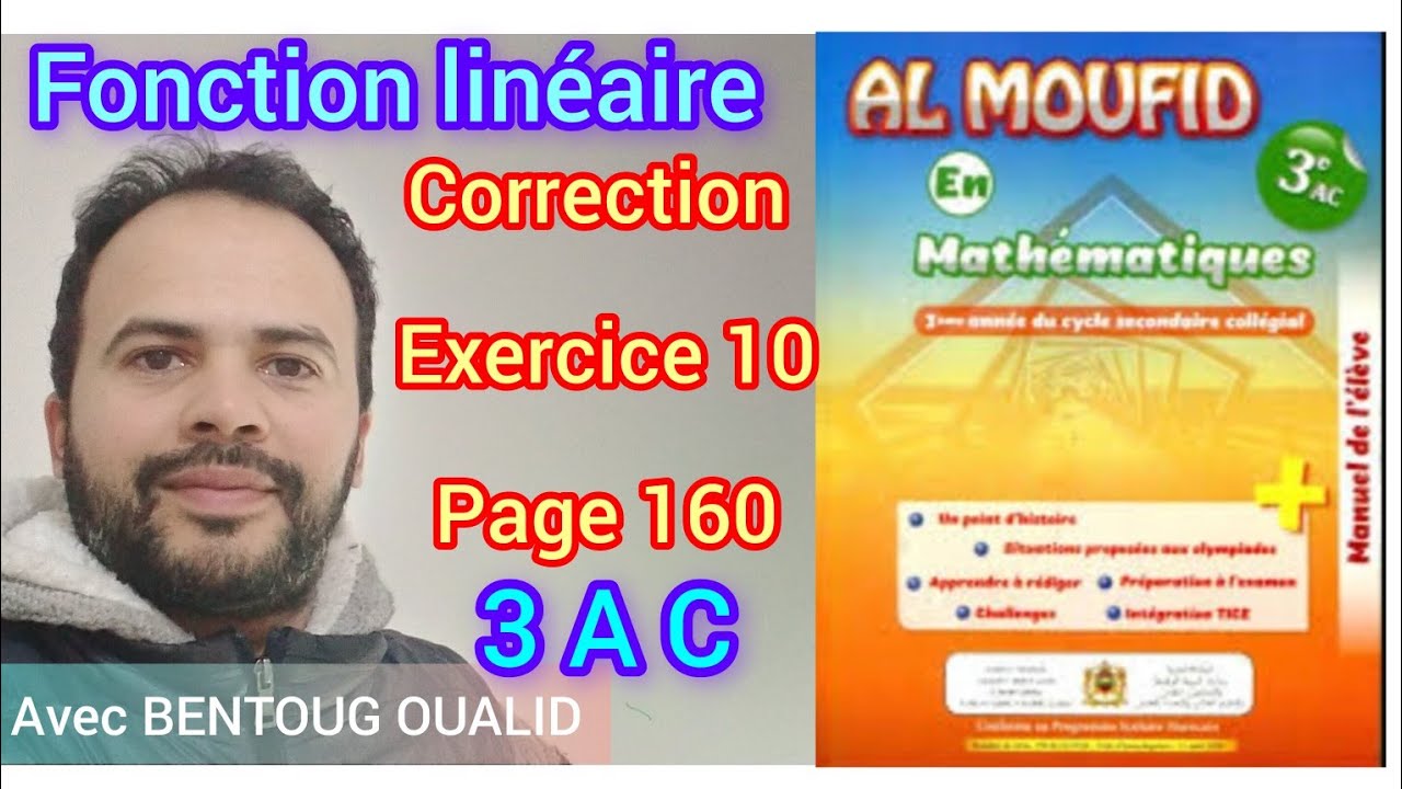 Exercice 10 page 160 al moufid en mathématique 3AC | Fonction linéaire
