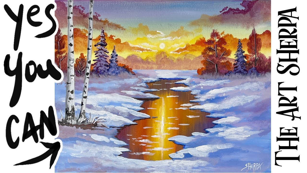 Sunset Winter Landscape 🌟🎨 How to Draw and Paint tutorial for Beginners Winter Wonder #art #painting