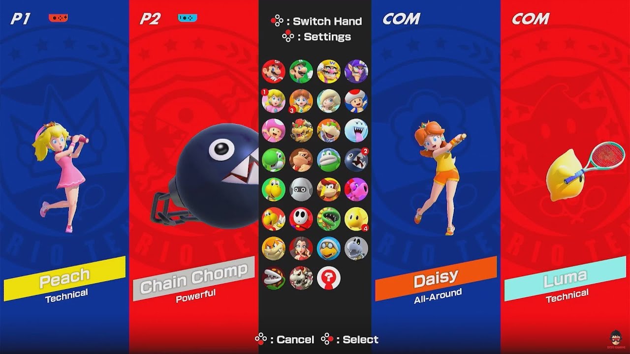 Mario Tennis: Aces - Mario, Chain Chomp, Luigi, Luma, Peach & Daisy