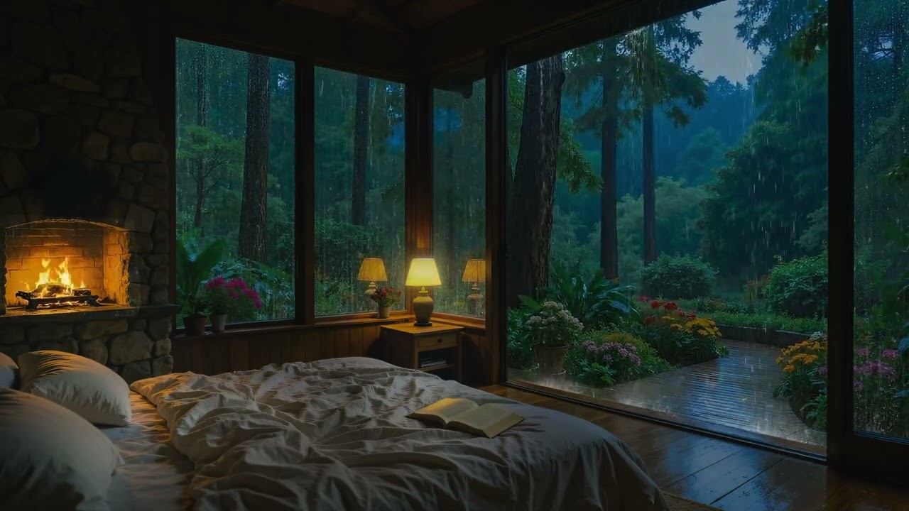 Cozy Garden Bedroom in the Rain | Peaceful Piano & Gentle Rainfall Melts Stress and Helps You Sleep