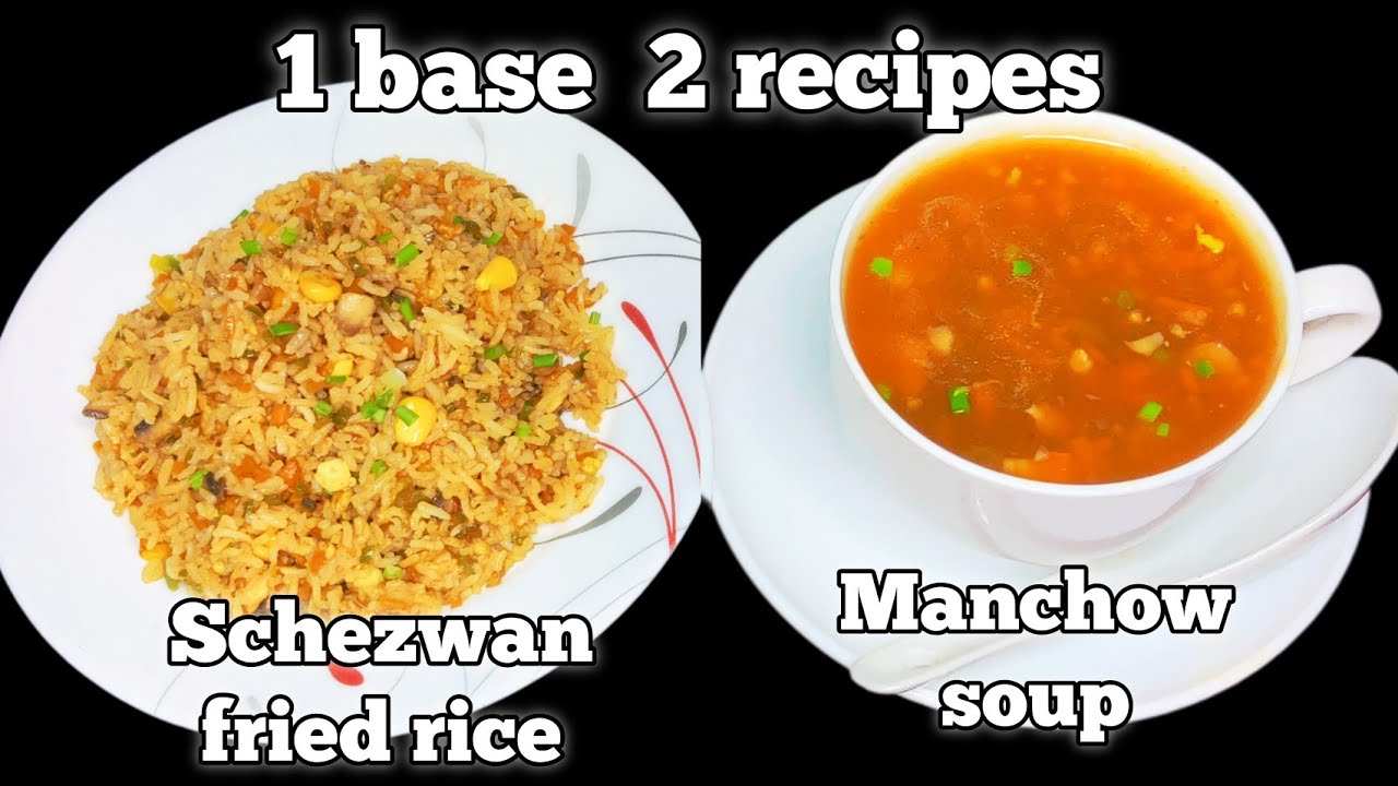 Veg Schezwan Fried Rice Recipe/Veg Manchow Soup Recipe/Veg fried rice & manchow soup/1base 2recipes