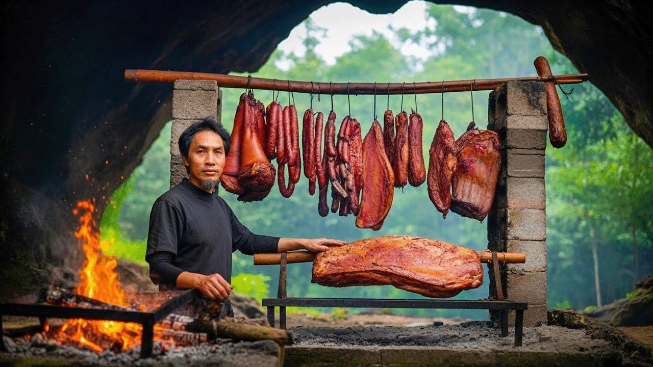 Survival Alone in the Forest | Turning a Very Big Pig into Smoked Pork