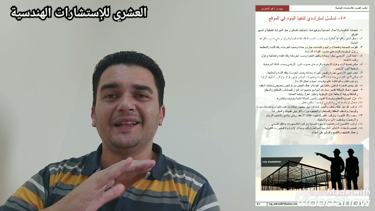 الحلقة ( ١١٧ ) التسلسل الاسترشادي لتنفيذ البنود في الموقع إعداد و تقديم المهندس محمد العشري