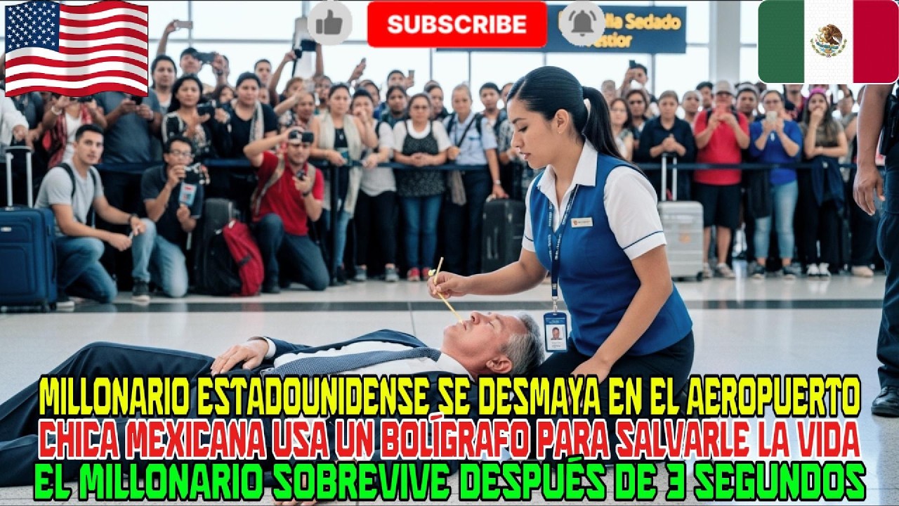 Millonario se desploma en aeropuerto; joven mexicana lo revive con un bolígrafo