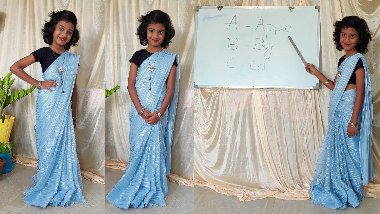 Kid Teacher's Day getup | How to drape saree for 6 years kid | Perfect Kids saree Draping technique