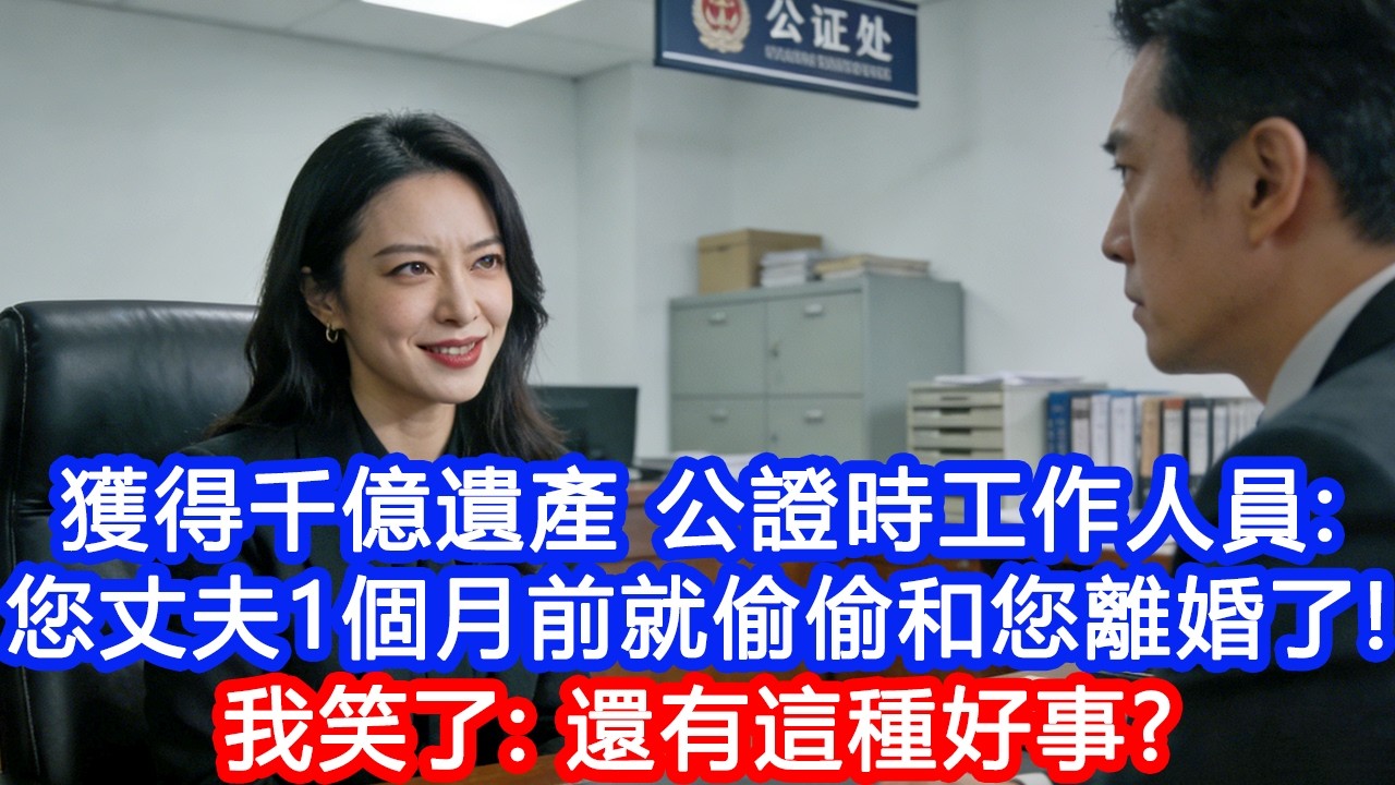 【情感故事】意外獲得千億遺產，公證時工作人員告知：您丈夫1個月前就偷偷和您離婚，已在海外領證了！我直接笑出聲：還有這種好事？#故事 #人生哲理 #婚姻 #出軌 #爽文