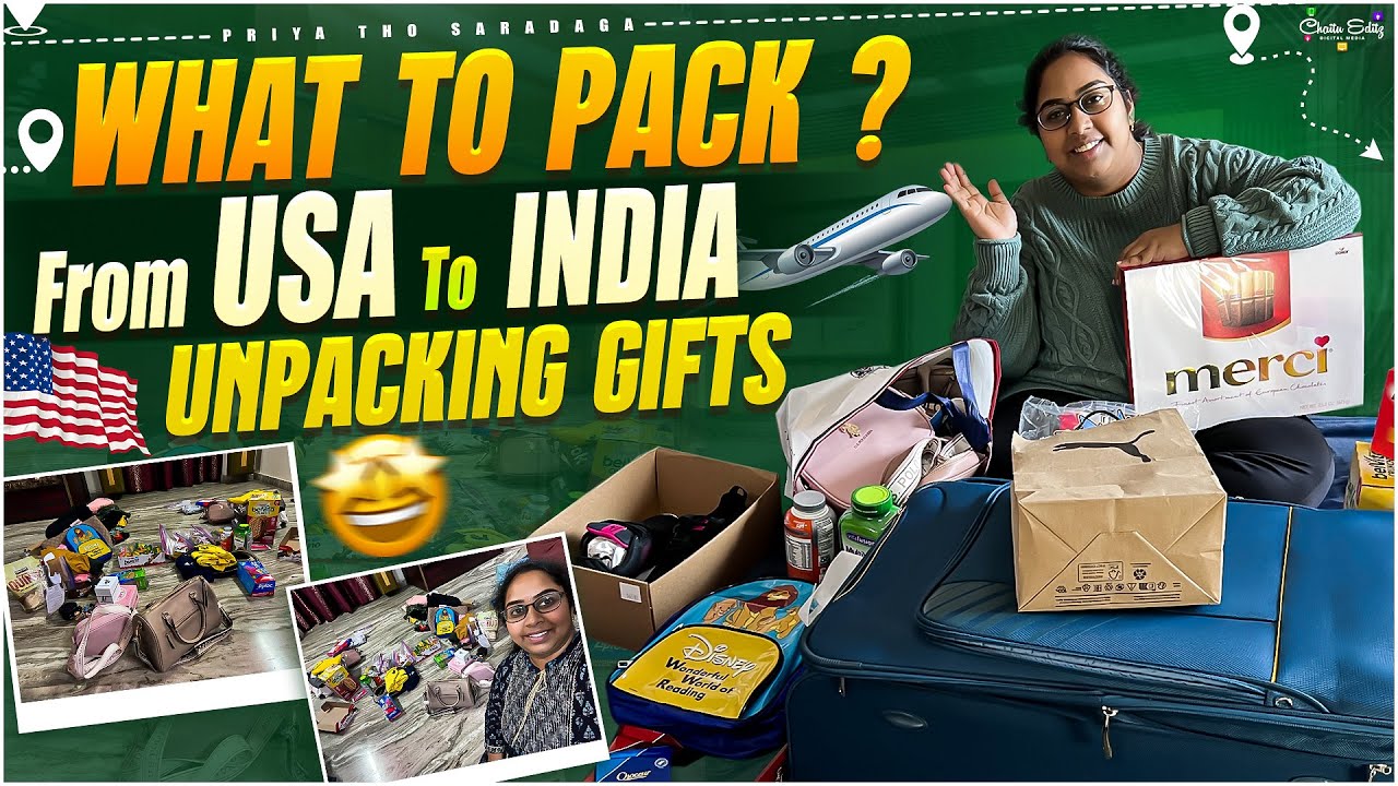 USA 🇺🇸 నుంచి నేను తీస్కొచ్చిన Gifts 🎁 INDIA🇮🇳 కి UnPacking Gifts My 50 Kgs Lagguage|USA Telugu Vlogs