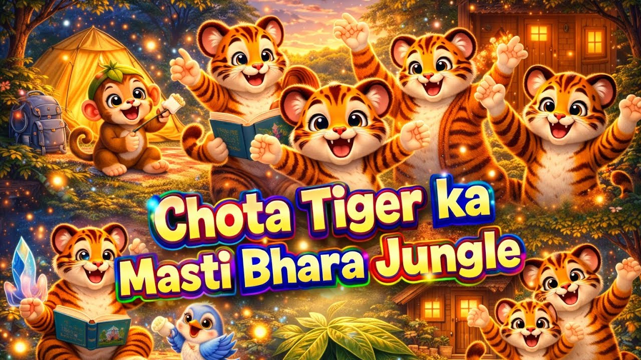 🐯✨ Chota Tiger Ka Masti Bhara Jungle | Cute Kids Hindi Rhyme 🎶🌈