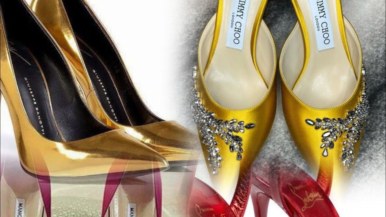 Amazing golden many coulrs high heel's showcase 🧡💛💜&hearts;️💚🤍🖤#fashion #short
