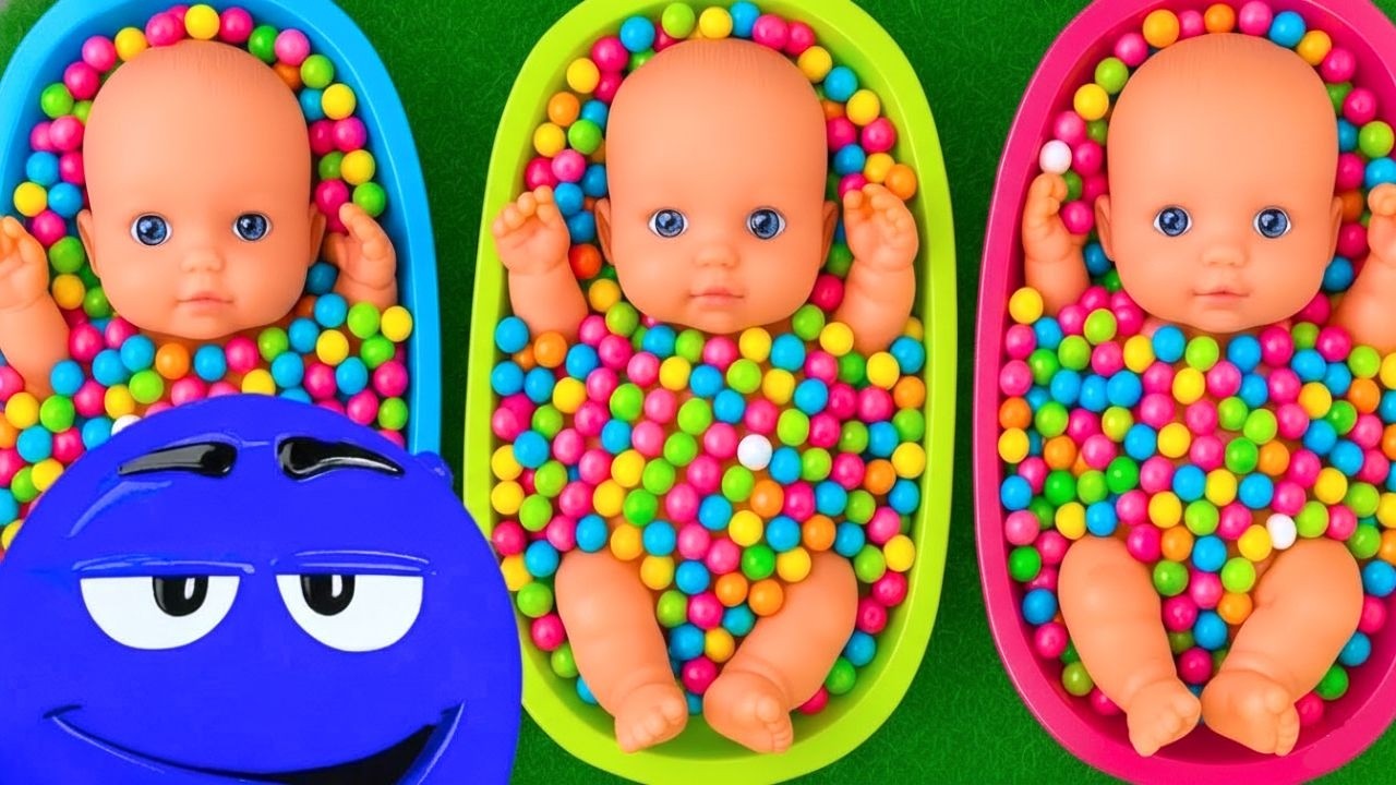 4 Minutes Satisfying with Full of 3 Rainbow BathTubs Candy with M&M's & Magic Slime Cutting Video 8