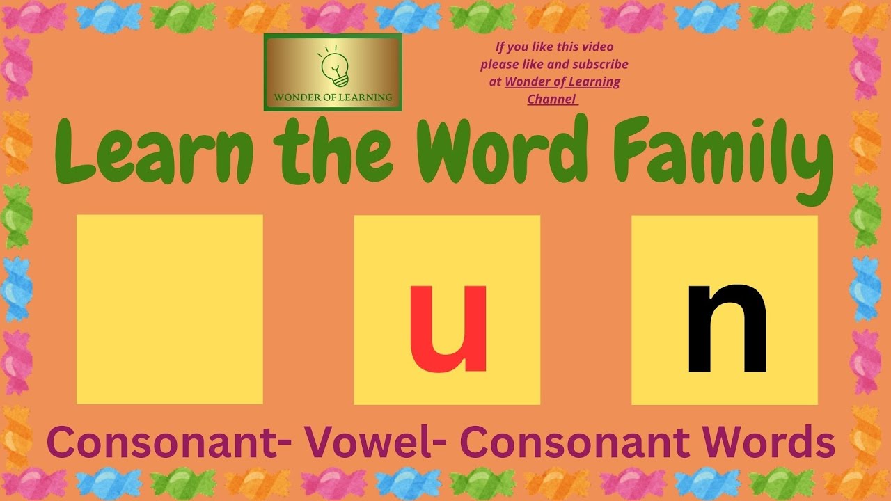--un Word Family~ CVC 3 Letter Words~ Learn How to Read for Kids