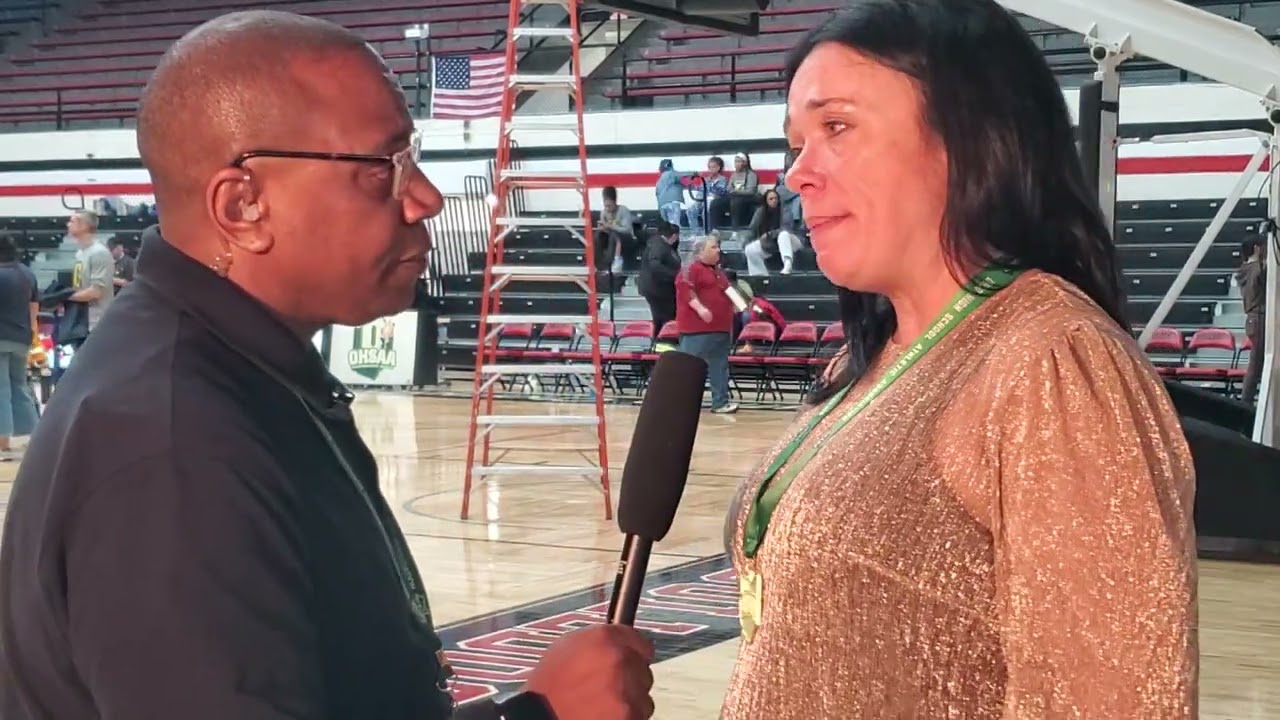 Talking with Copley HC Julie Solis after her team's performance Div. III Regional Championship. 