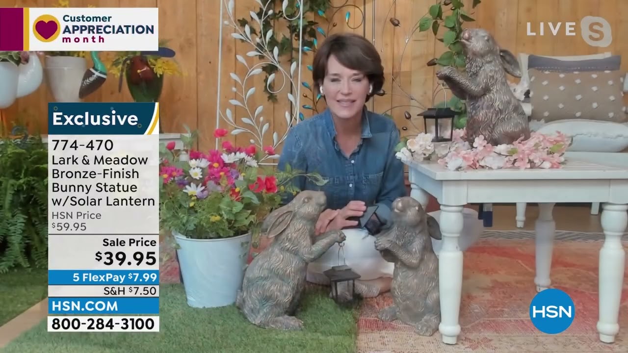 Lark   Meadow BronzeFinish Bunny Statue with Solar Lante...