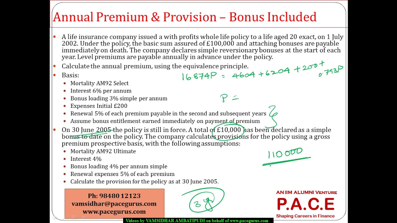 Gross Premium and Provision, Whole Life, Simple Bonus, Basis Changes