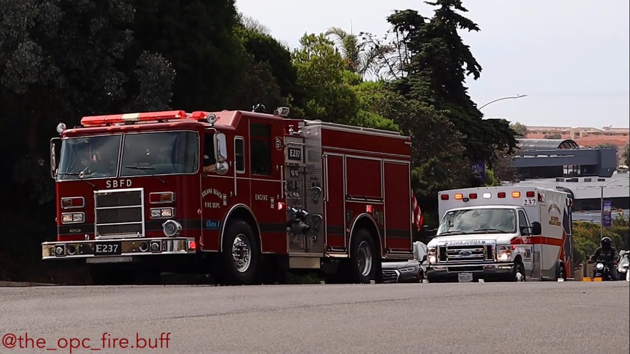 Solana Beach Engine 237 (Reserve) and Medic 237 responding and returning