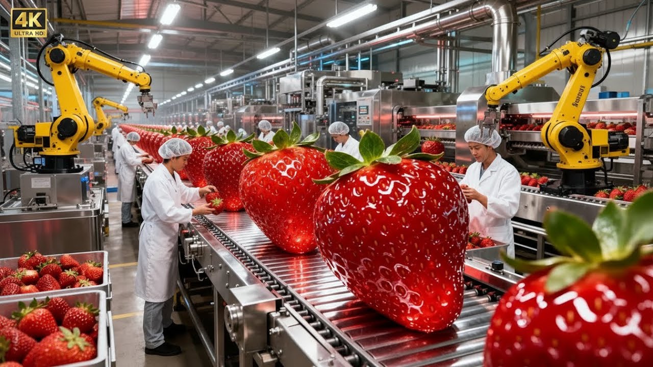 Inside a Modern Strawberry Production Factory 🍓 | From Farm to Dessert – Full Process Documentary