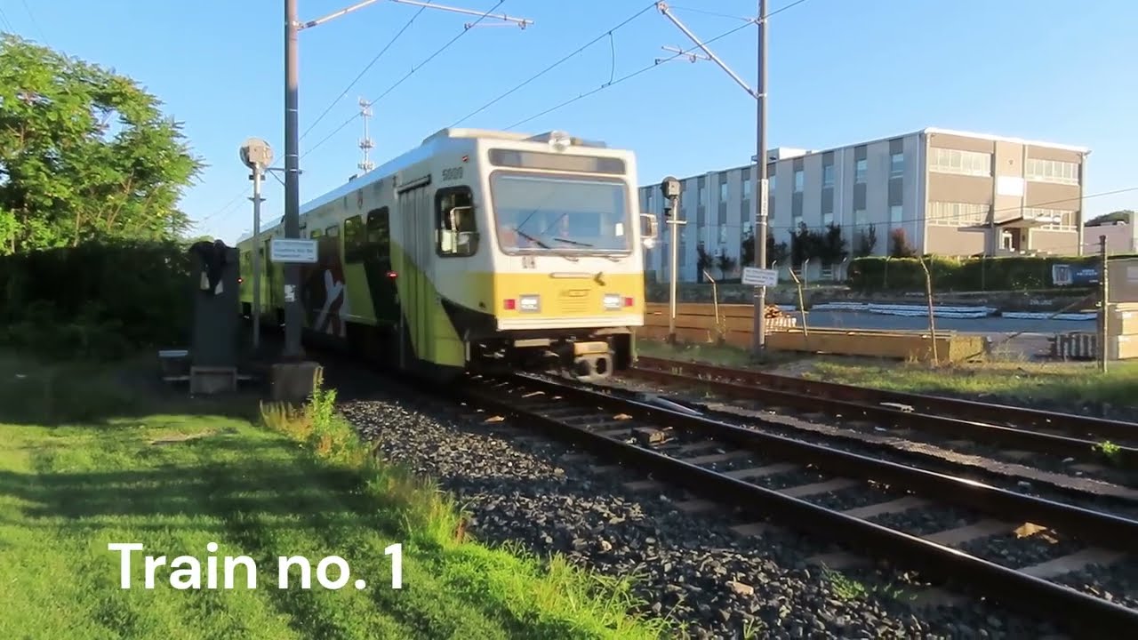 3 CRAZY FAST Light Rail Trains RACE PASS a Street Crossing in Timonium, MD