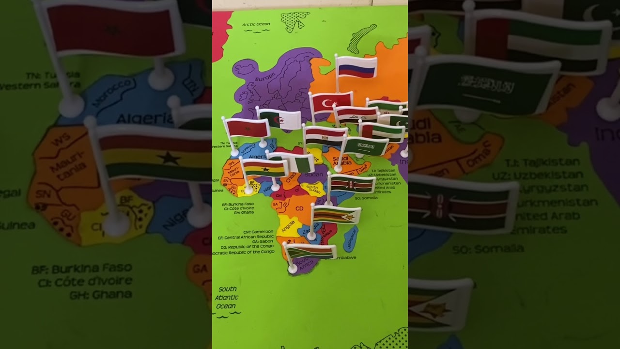 World map puzzle with flag