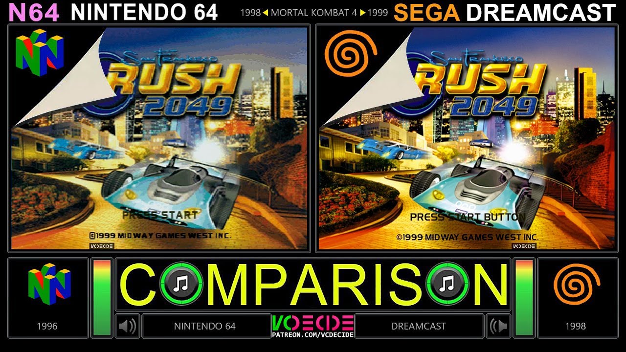 San Francisco Rush 2049 (Nintendo 64 vs Dreamcast) Side by Side Comparison