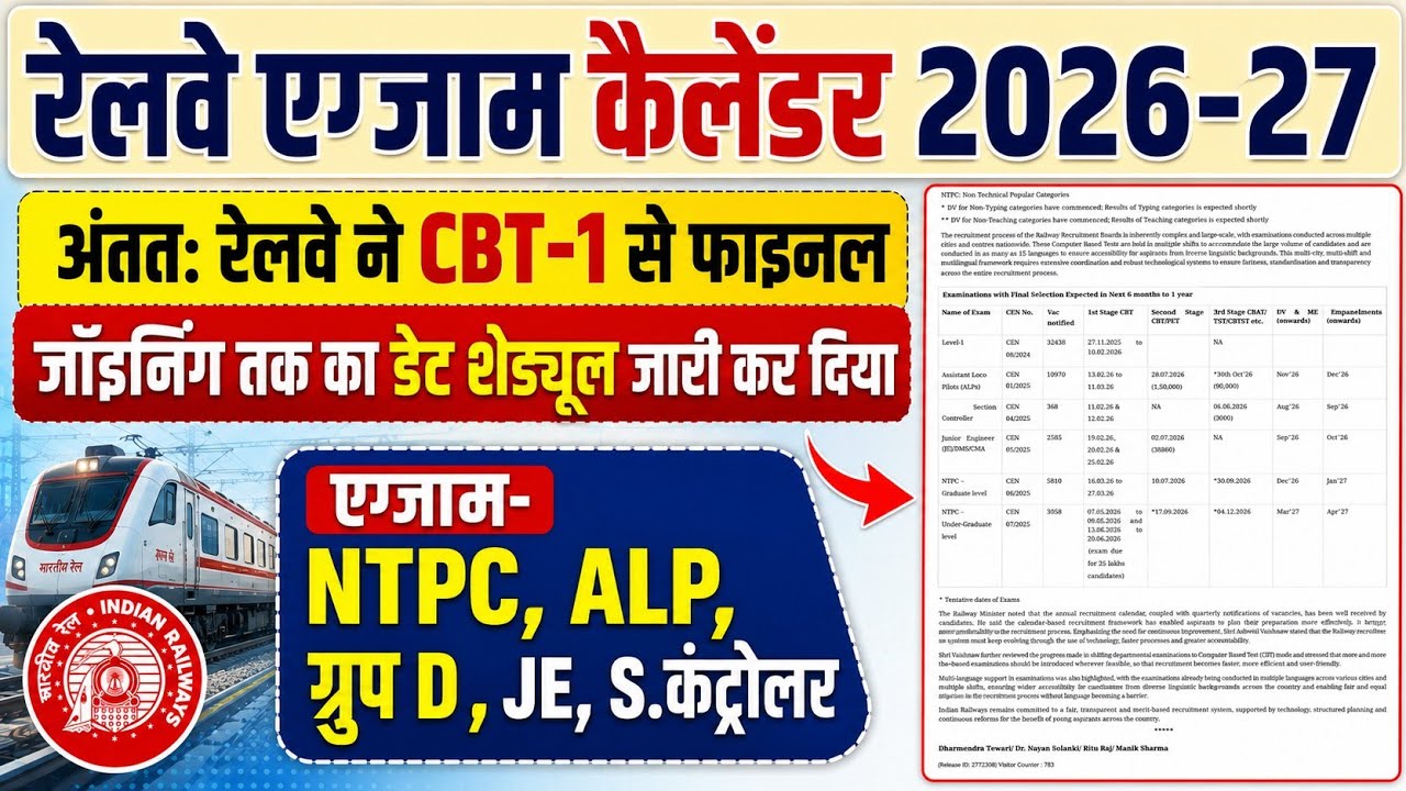 Railway Official Exam Calendar 2026-27 | RRB ALP, NTPC, Group D, JE Exam Date 2026