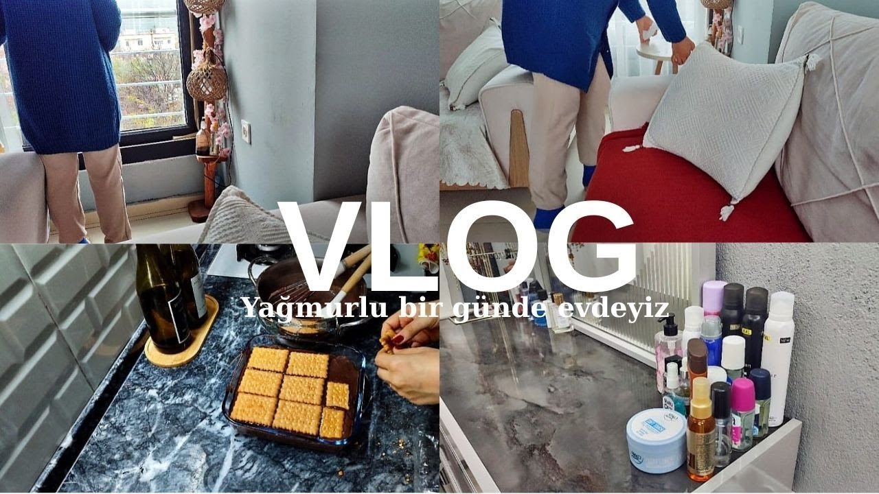 Yağmurlu bir günde evde benimle bir gün | Bisküvili pasta yaptım 🌸