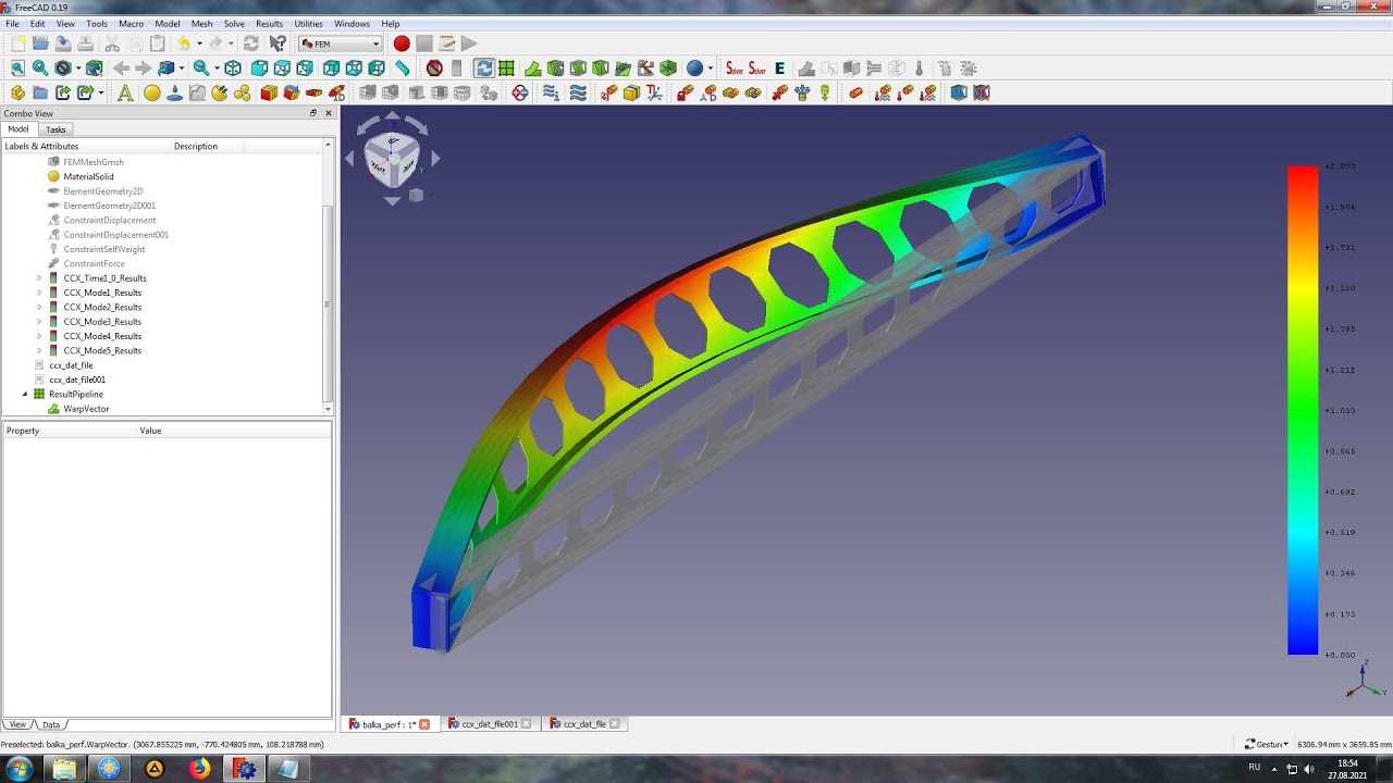 Частота собственных колебаний (frequency) во FreeCAD FEM