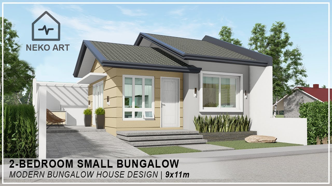 EP-43 | 2 BEDROOM SMALL BUNGALOW HOUSE DESIGN (9X11m LOT) - Modern Bungalow House Design | NEKO ART