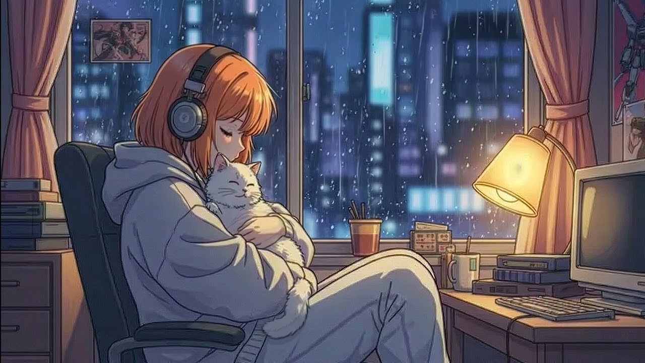 4 Hours of LOFI Music to Help You SLEEP Better Than EVER with Rain and Cute CAT