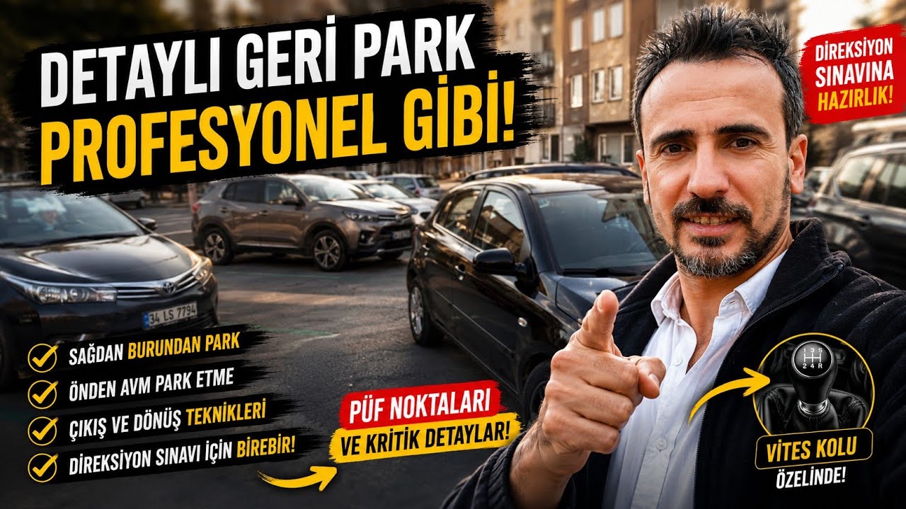 DETAYLI GERİ L PARK ETME,SAĞDAN BURUNDAN ÖNDEN AVM PARK ETME VE ÇIKIŞ,DÖNÜŞLERDE DİREKSİYON DERSİ