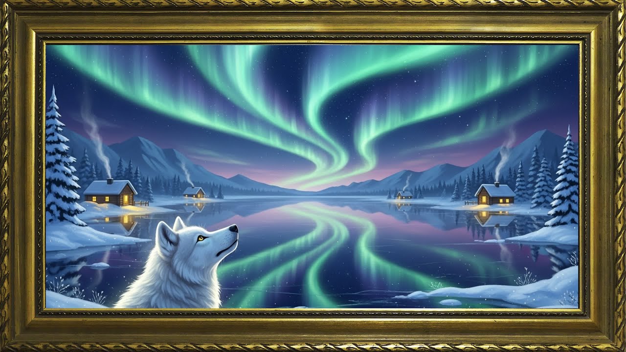 TV Frame Art | Magical Northern Lights & Lone Wolf 🐺 | Winter Calm 4K