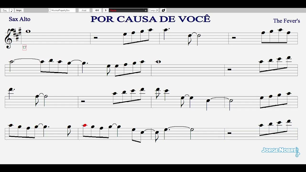 🎷Vídeo Partitura com Playback - POR CAUSA DE VOCÊ Sax Alto 🎵 The Fever's