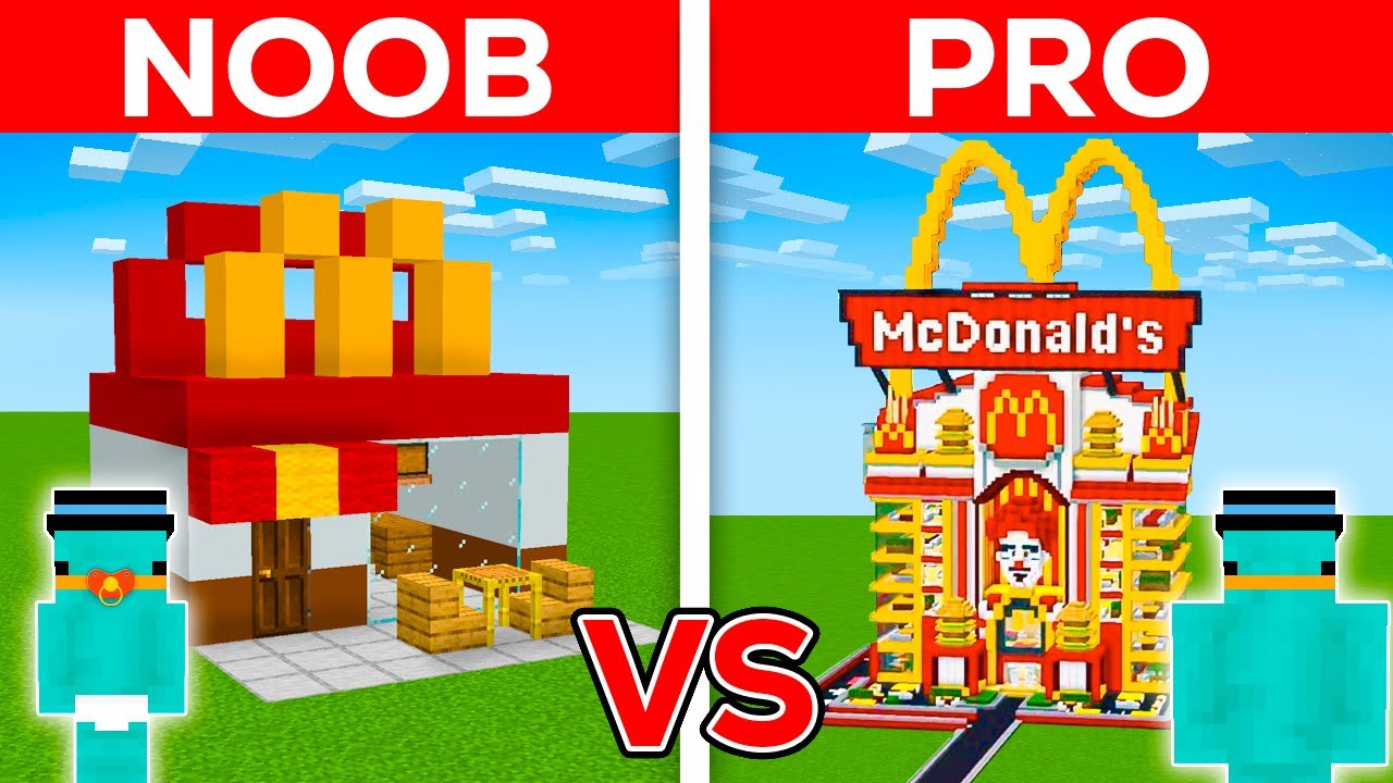 NOOB vs PRO: Batalla de Construcci&oacute;n de McDonalds MODERNO en Minecraft!