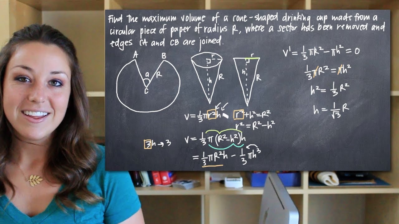Maximum volume of a cone shaped cup (KristaKingMath)