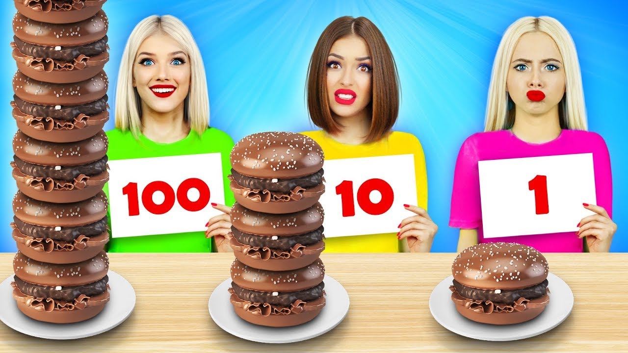 Thử Thách 100 Lớp Đồ Ăn Sô Cô La | Trận Chiến Đồ Ngọt Trong 24h! Sô Cô La VS Đồ Ăn Thực Bởi RATATA
