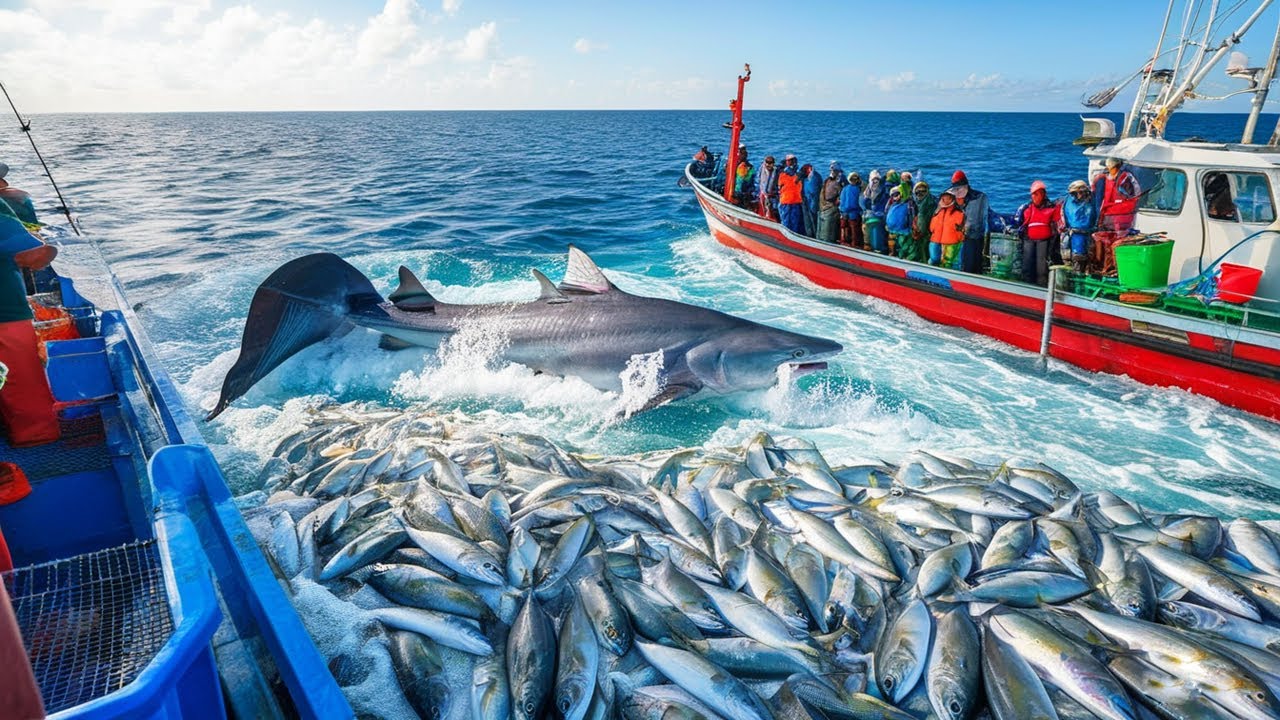 Massive Tuna Haul - Hundreds of Tons Caught with Giant Purse Seine Nets At Sea