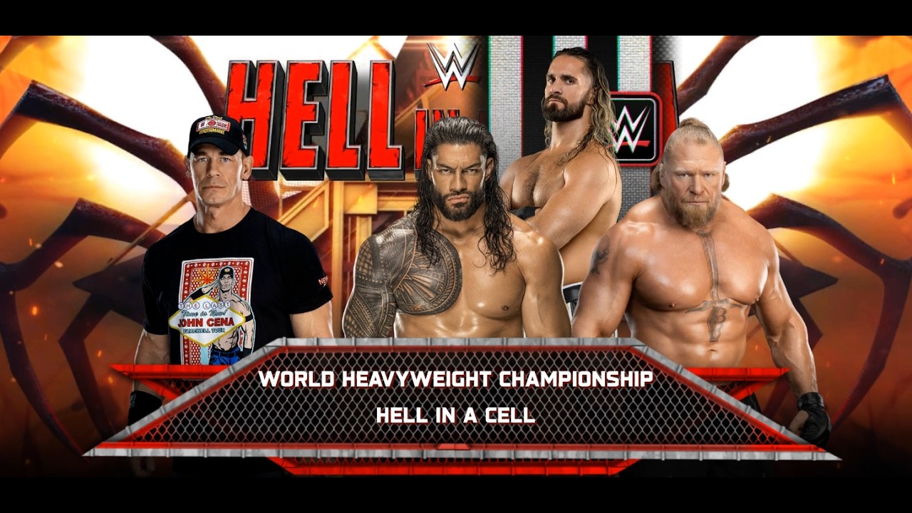 WWE 2K25 - Roman Reigns vs Brock Lesnar vs John Cena Hell in a Cell Match (2KHDR)