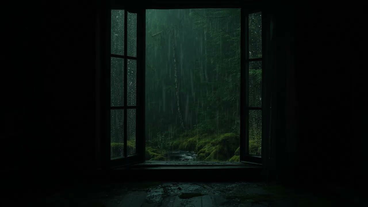 Midnight Forest Rain and Thunder Sounds Outside the Window | Dark, Cozy Sounds for Deep Sleep