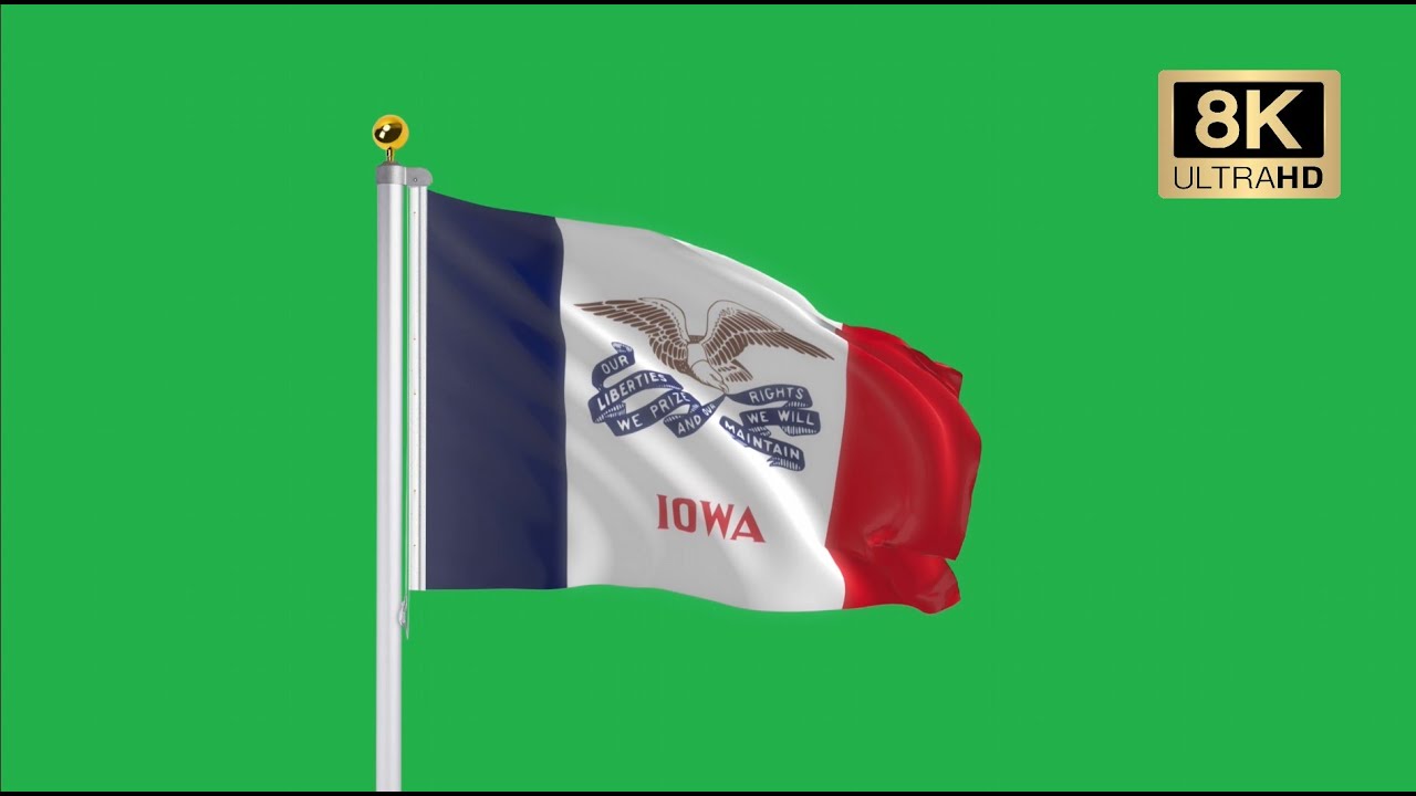 Iowa Flag waving in the wind green screen