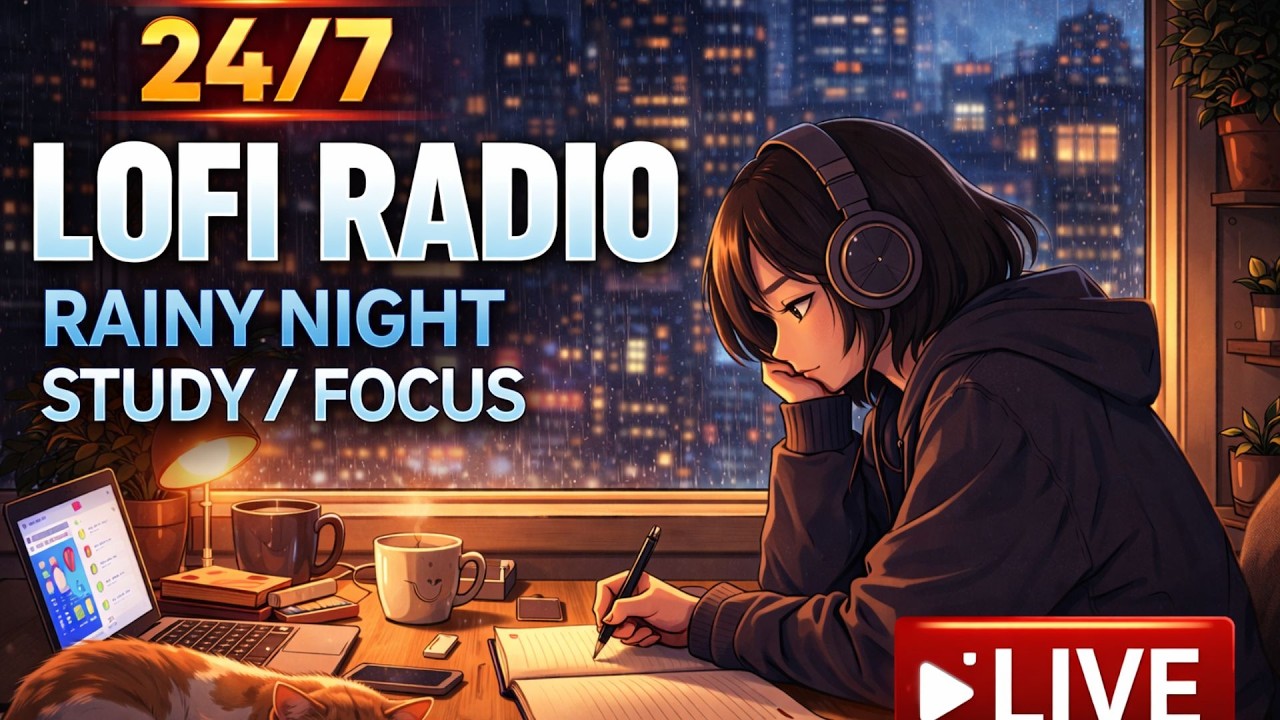 LIVE 24/7 🌙 Rainy Night Lofi for Deep Focus – Study, Relax & Heal