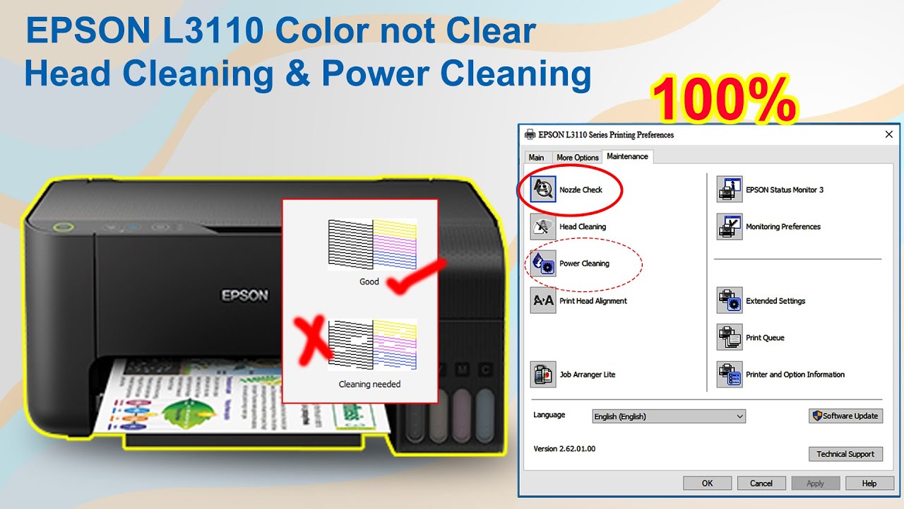 Power Cleaning Epson L3110 | Color Not Clear Head cleaning workout.