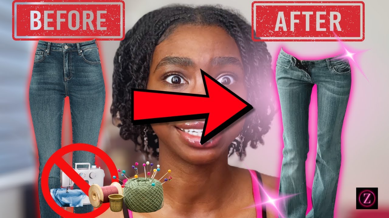 Attempting to make low rise jeans... ☆ high rise to low rise  jeans ☆ diy y2k jeans ☆