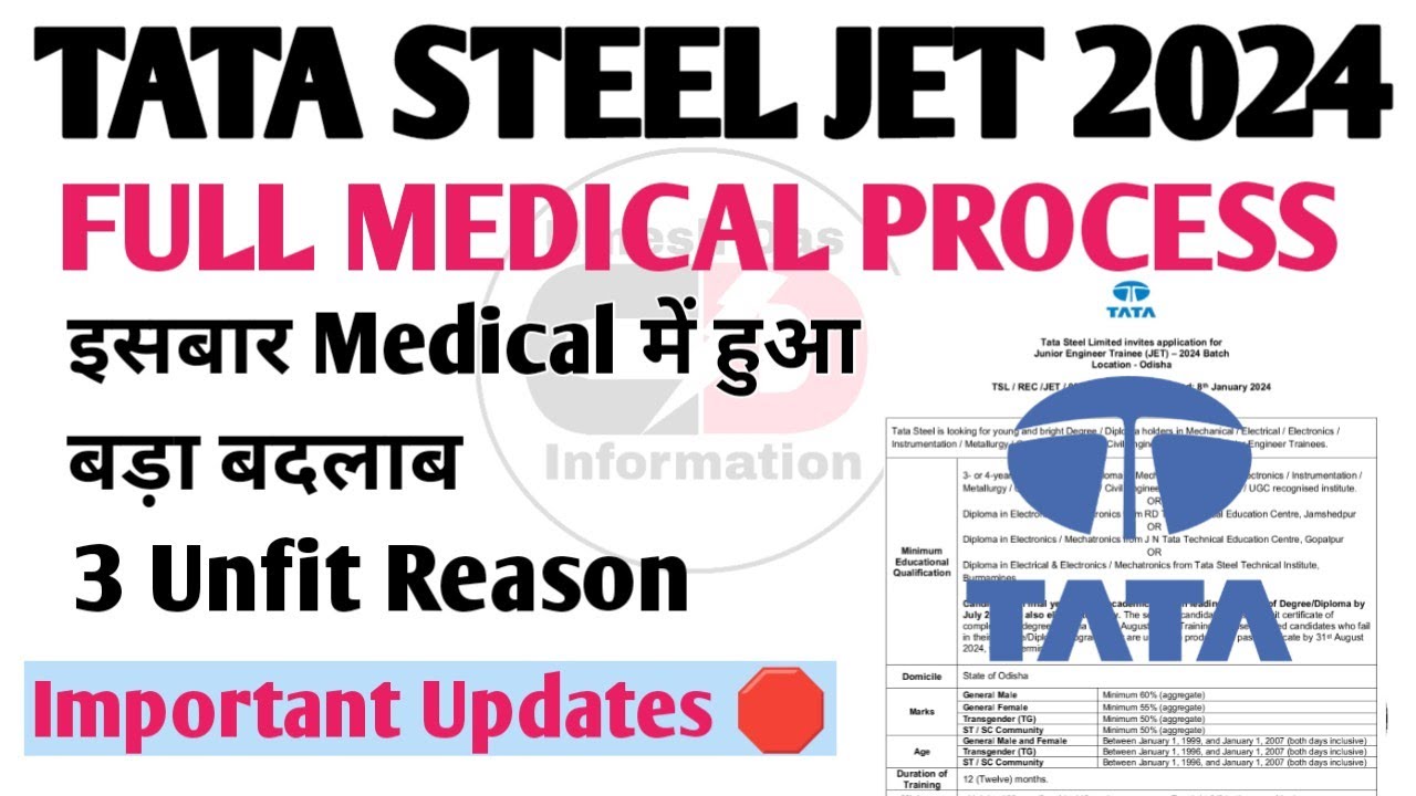 TATA STEEL JET 2024 || FULL MEDICAL PROCESS || JUNIOR ENGINEER TRAINEE ||