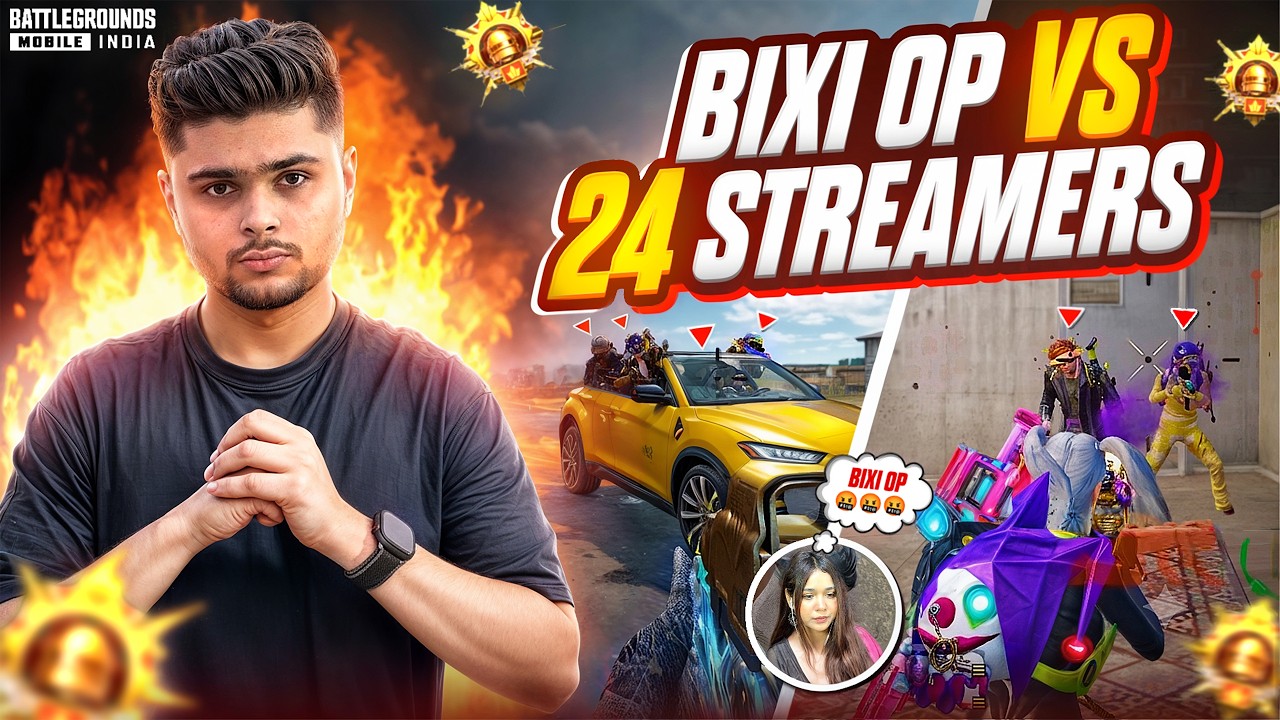 Bixi OP vs 24+ CONQUEROR STREAMERS 🔥 Bixi Op vs Pro Youtubers 1v4 Fastest Clutches & Gameplay | BGMI
