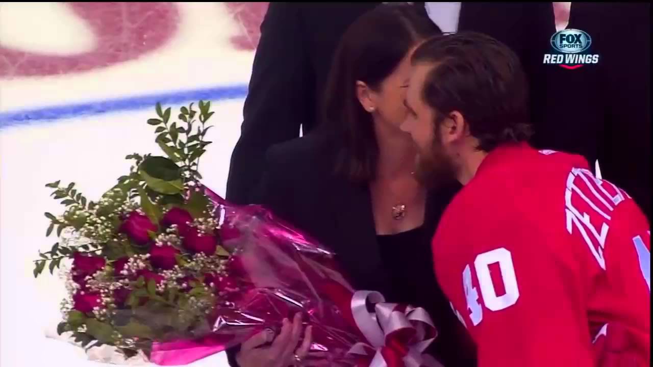 Chris Chelios and his Family drop the ceremonial first puck - Joe Louis Areana