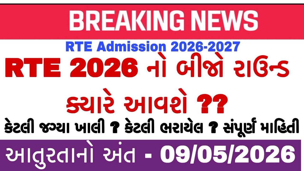 RTE બીજો રાઉન્ડ તારીખ જાહેર 2026 ?||RTE કેટલી જગ્યાઓ ખાલી ??|| RTE 2nd round declare 2026||RTEupdate