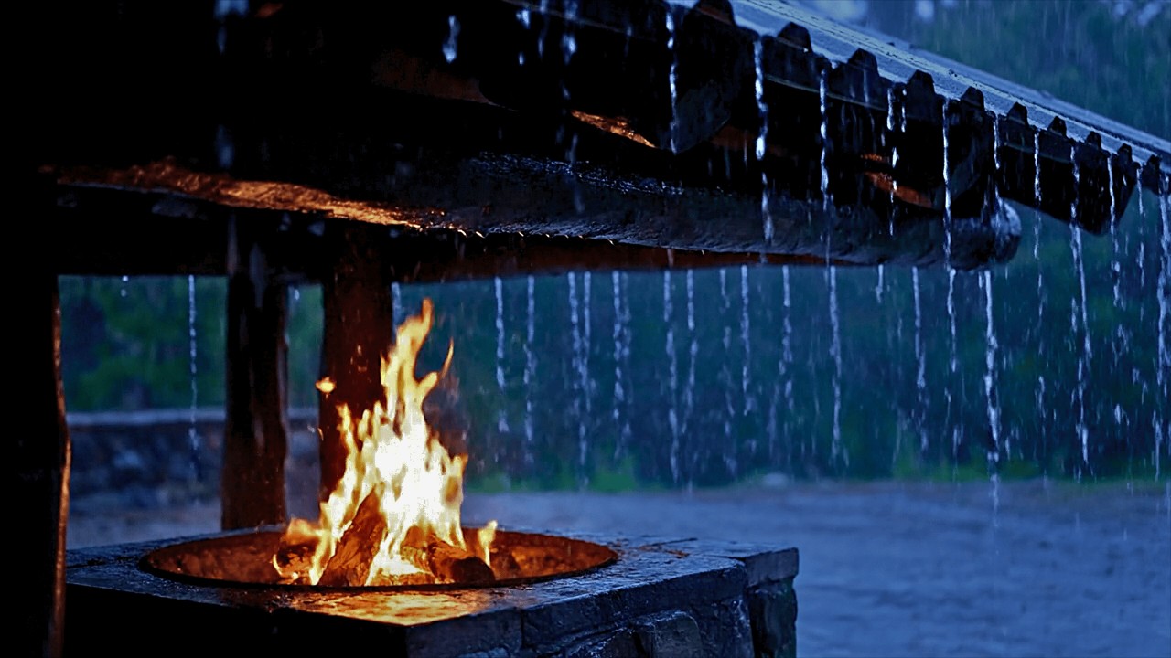 Barulho de Chuva e Som de Fogo para Dormir e Paz Interior 🔥 Lareira para Dormir Profundo e Relaxar