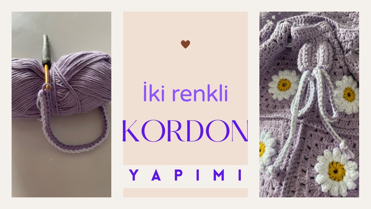 İKİ RENKLİ KORDON YAPIMI🌸🌸torba &ccedil;anta i&ccedil;in b&uuml;zg&uuml; askısı..&ccedil;anta kordonu