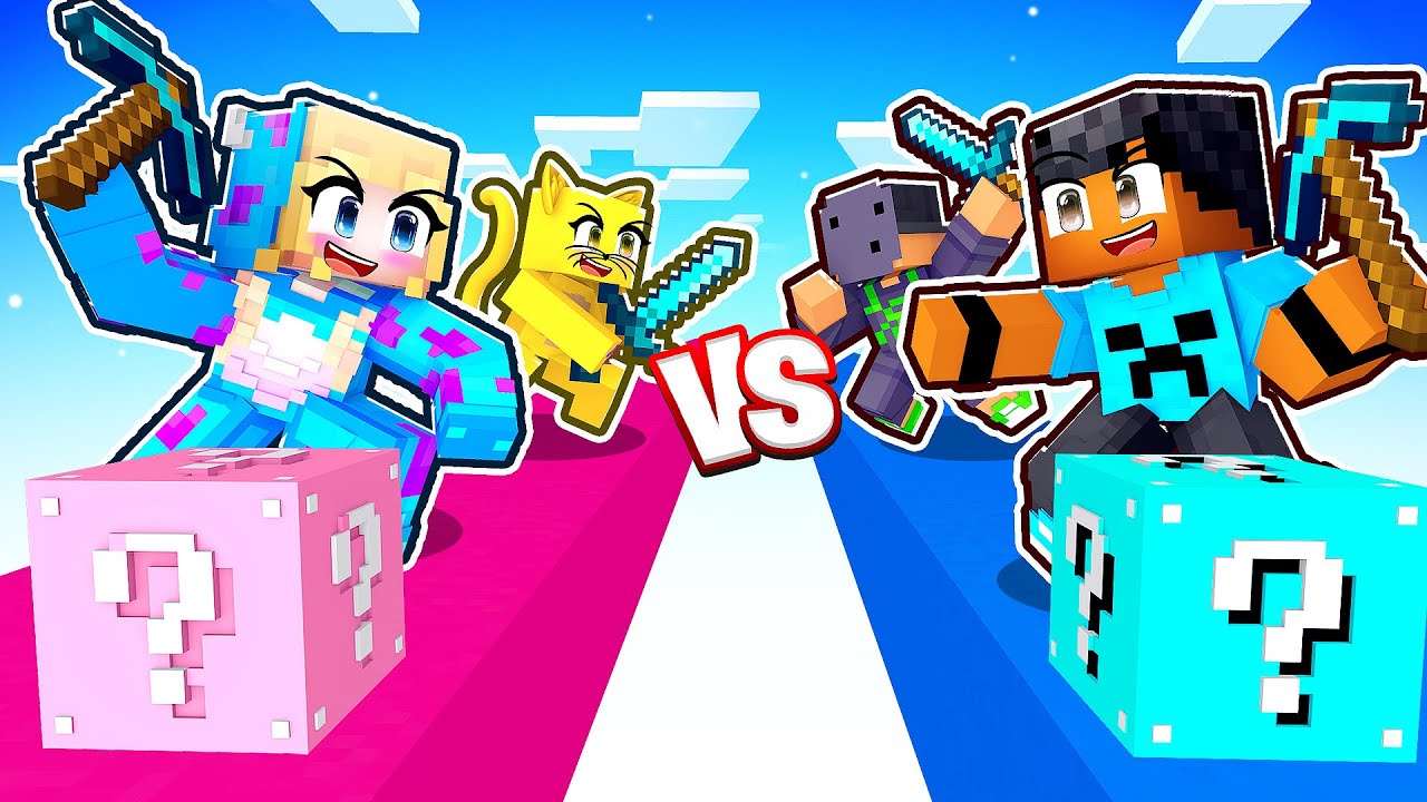 MENINO vs MENINAS na Corrida de LUCKY BLOCK