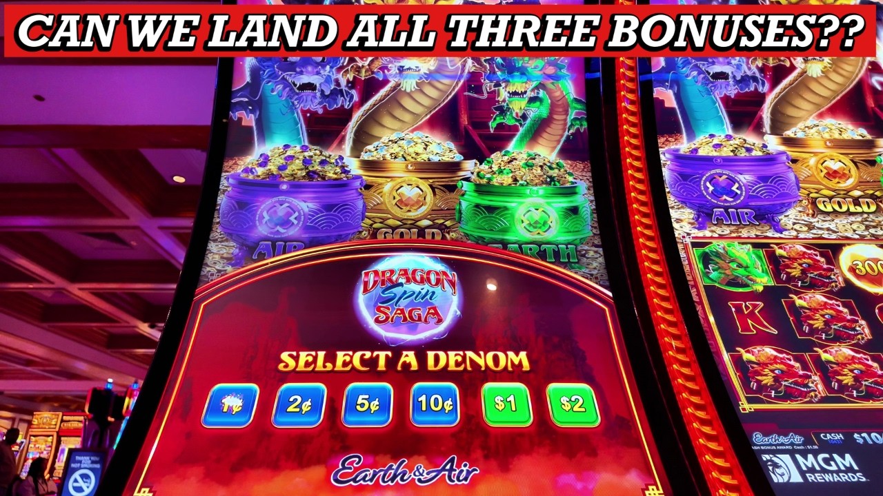 New Game!! DRAGON SPIN SAGA!!! Can We Land All Three Bonuses Air, Gold and Earth For A Big Win??