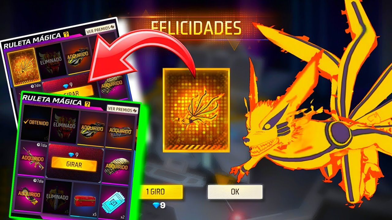 COMO SACAR EL ALA DELTA TEMATICA DEL NUEVE COLAS EN LA RULETA MAGICA FREE FIRE